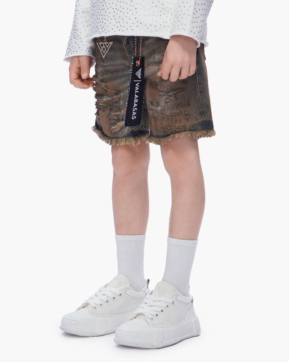 Kids Clipped Jorts Dirty Vintage Blue - Valabasas