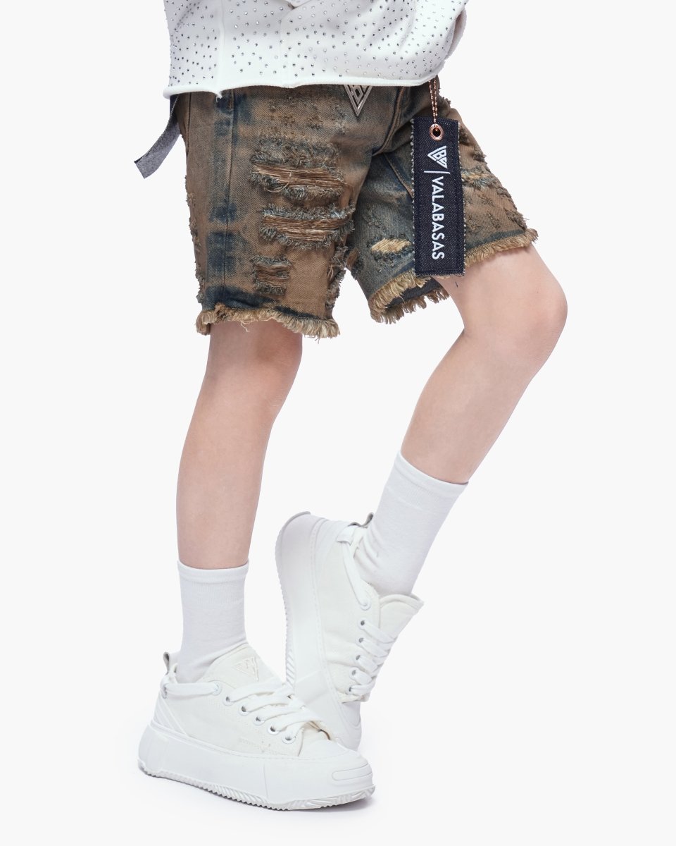 Kids Clipped Jorts Dirty Vintage Blue - Valabasas