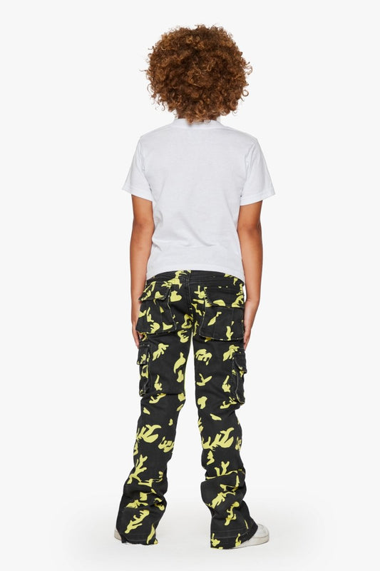 KIDS "COMMANDER" DENIM STACKED JEANS NEON SHADOW - Valabasas