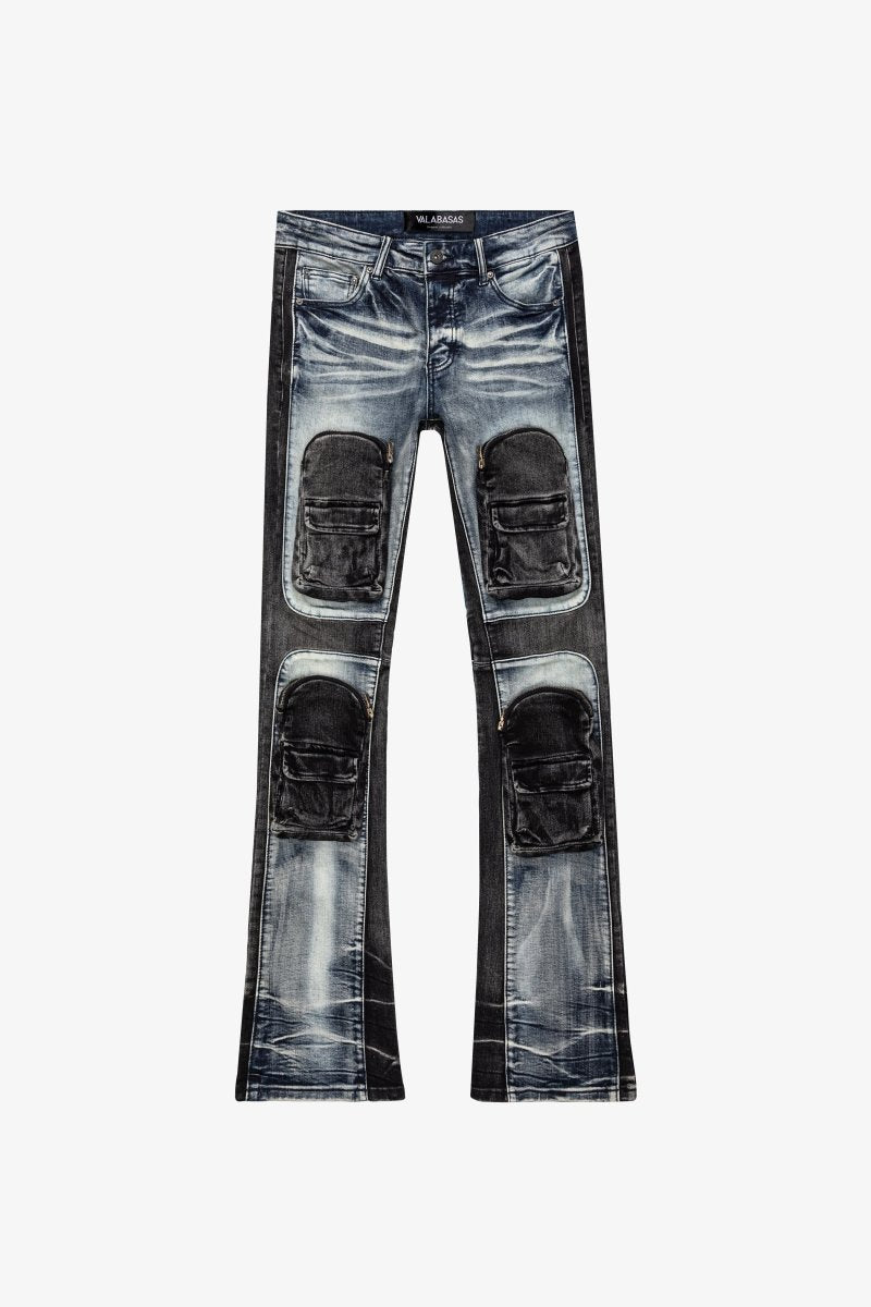 KIDS "DUAL SOLDIER" DENIM STACKED BLACK BLUE - Valabasas
