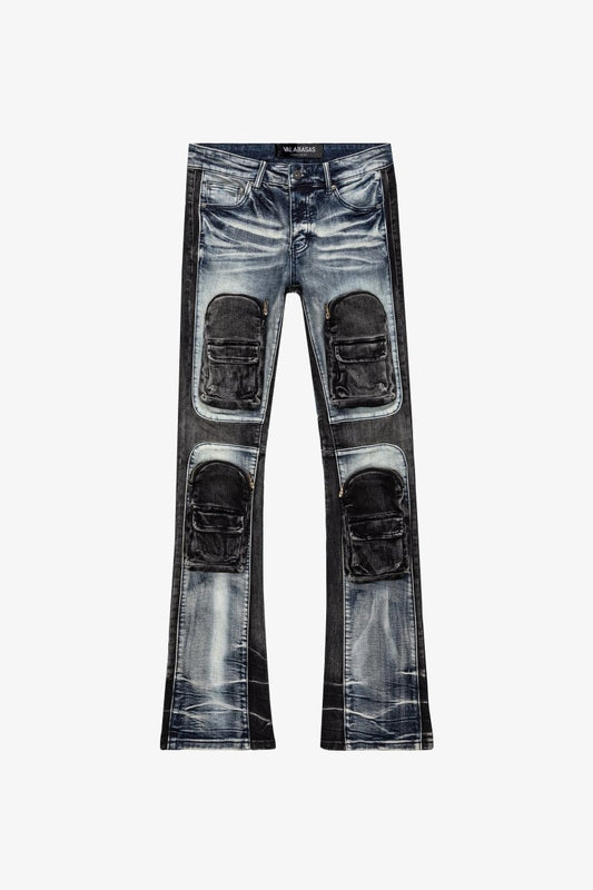 KIDS "DUAL SOLDIER" DENIM STACKED BLACK BLUE - Valabasas