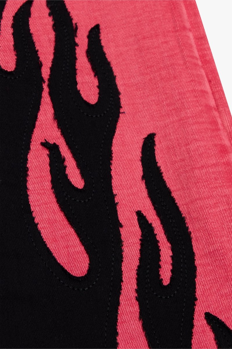 KIDS "FLAME" DENIM STACKED RED BLACK - Valabasas