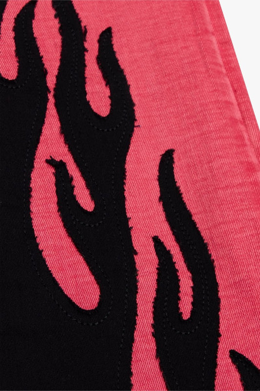 KIDS "FLAME" DENIM STACKED RED BLACK - Valabasas
