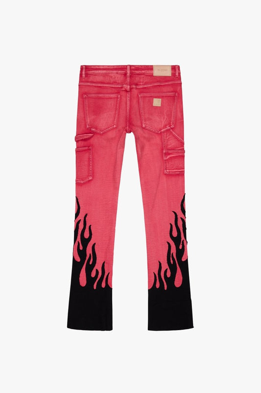 KIDS "FLAME" DENIM STACKED RED BLACK - Valabasas