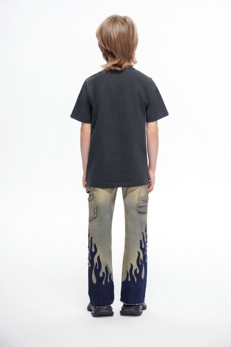 Kids Flame Vintage Black Stacked - Valabasas