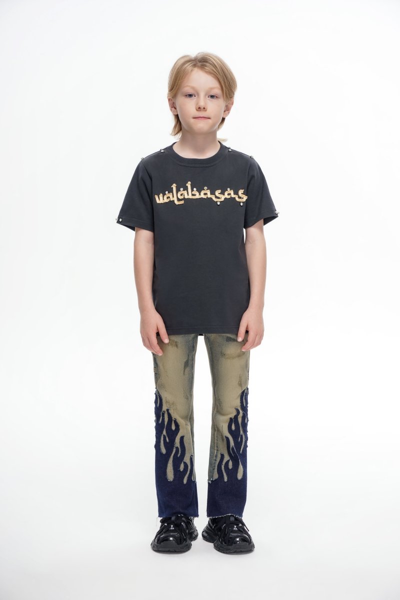 Kids Flame Vintage Black Stacked - Valabasas