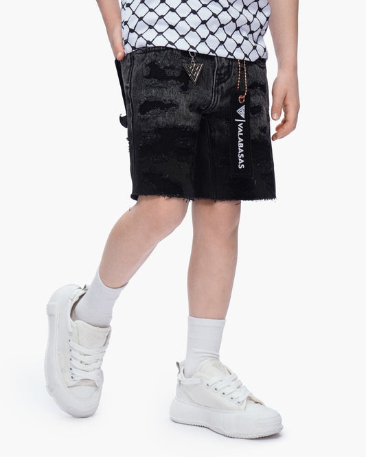 Kids Incise Jorts Grey Wash - Valabasas