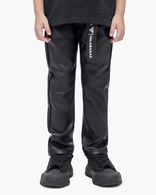 Kids Jr.Slim Black Leather Jeans - Valabasas