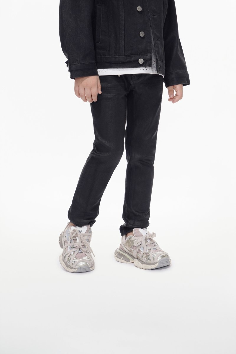 Kids Jr.Slim Black Wash Waxed Jeans - Valabasas