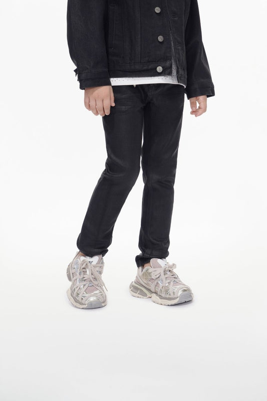 Kids Jr.Slim Black Wash Waxed Jeans - Valabasas