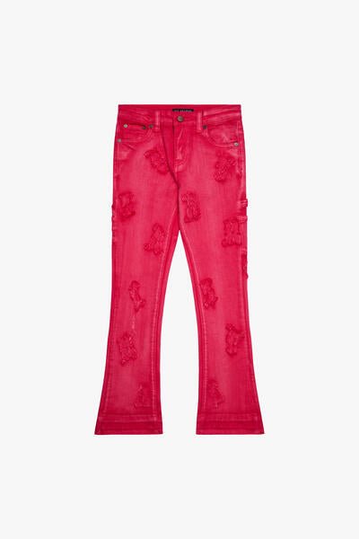KIDS “LOOMIS” STACKED DENIM RED WASHED - Valabasas