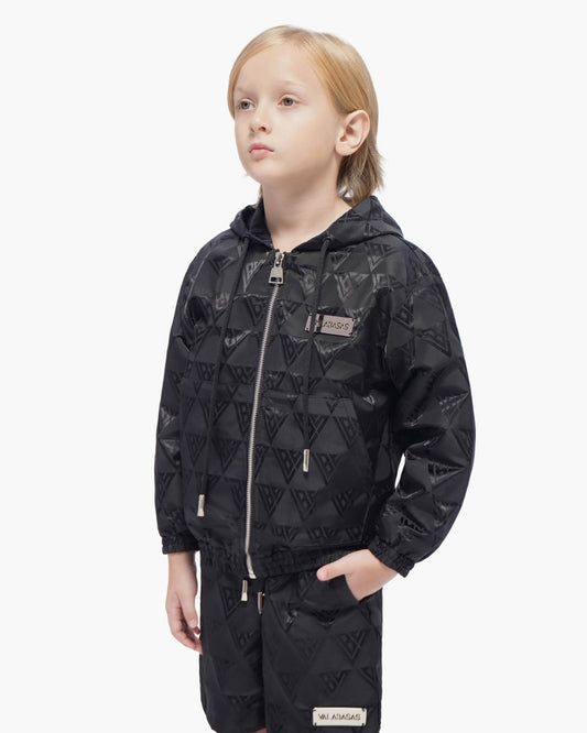 Kids Monogram 2.0 Black Windbreaker Jacket - Valabasas
