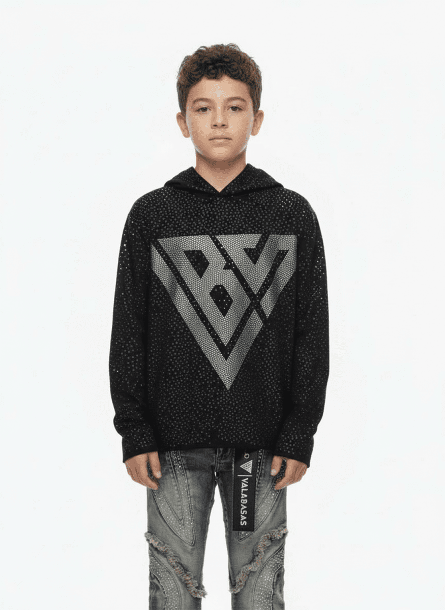 Kids Poppin Rhinestone Pullover Black - Valabasas
