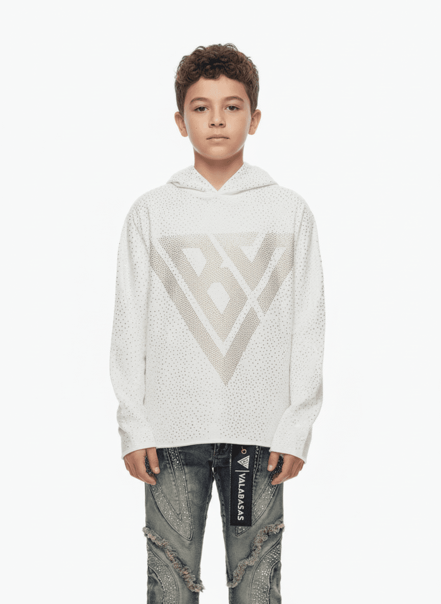 Kids Poppin Rhinestone Pullover White - Valabasas