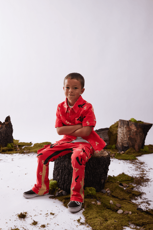 KIDS "PUZZLE” RED V CAMO WOVEN - Valabasas