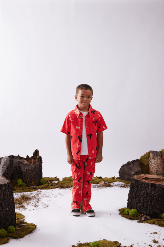 KIDS "PUZZLE” RED V CAMO WOVEN - Valabasas