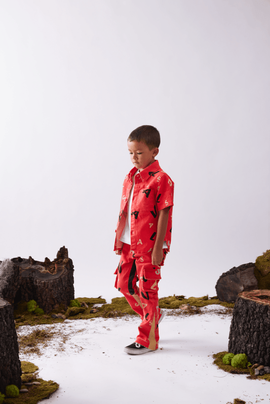 KIDS "PUZZLE” RED V CAMO WOVEN - Valabasas