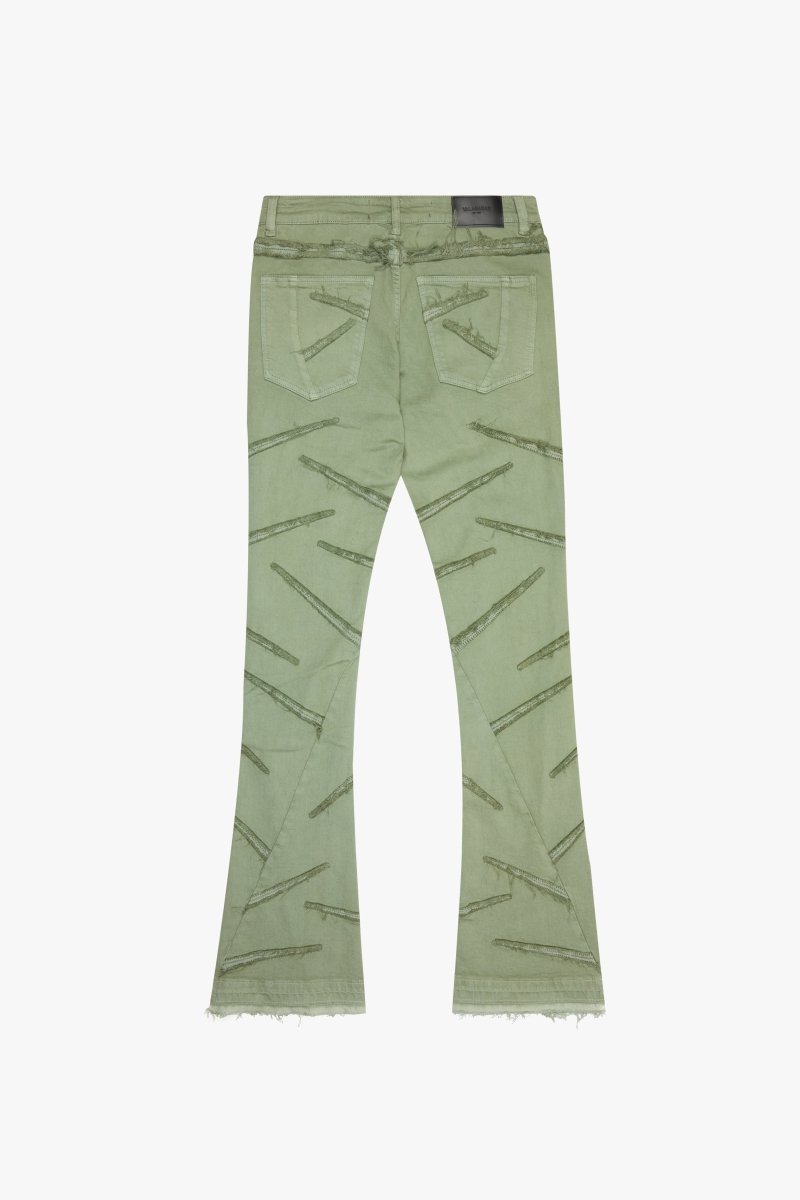 KIDS "SABER" DENIM STACKED OLIVE WASHED - Valabasas
