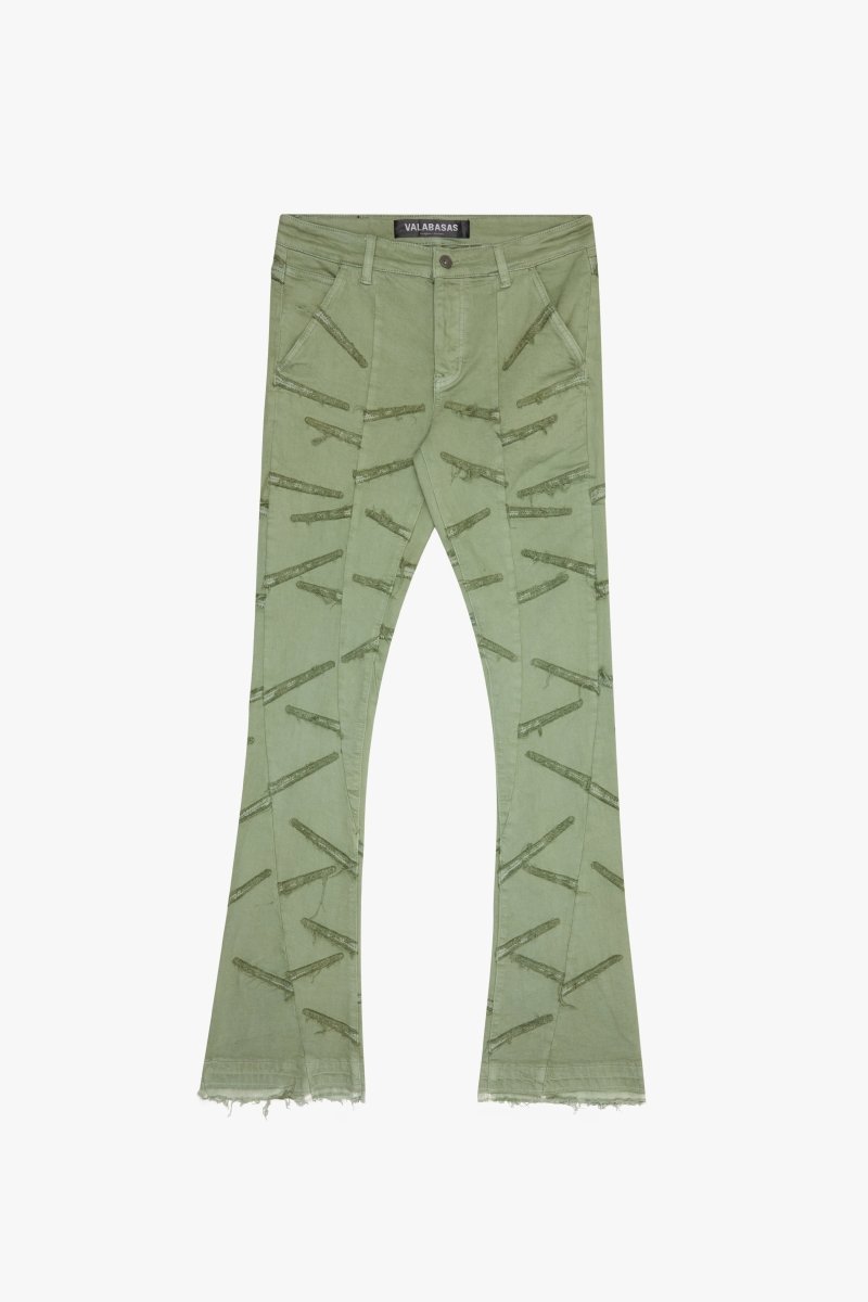 KIDS "SABER" DENIM STACKED OLIVE WASHED - Valabasas