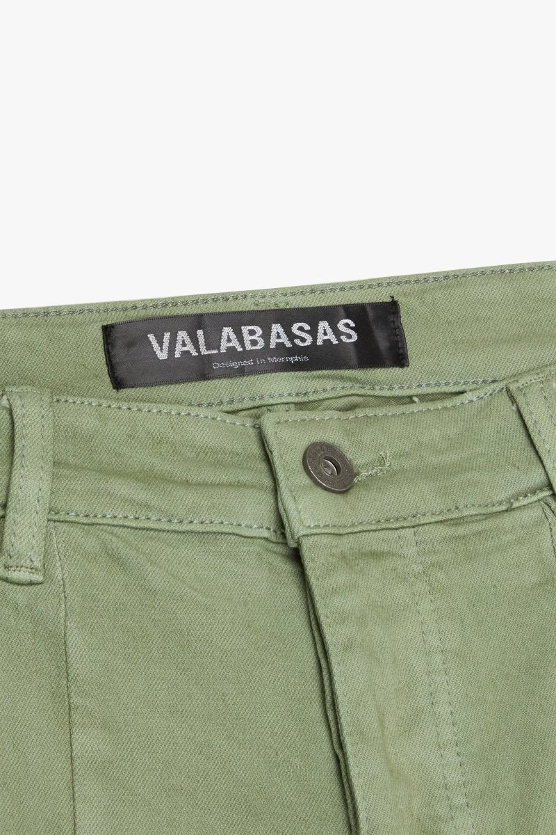 KIDS "SABER" DENIM STACKED OLIVE WASHED - Valabasas