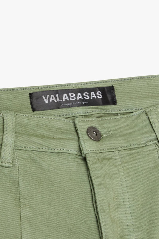 KIDS "SABER" DENIM STACKED OLIVE WASHED - Valabasas