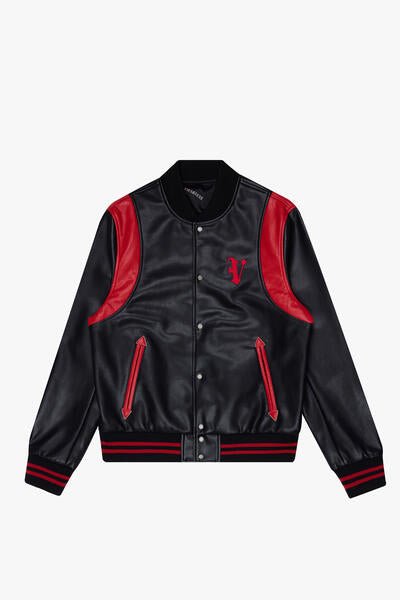 KIDS "UNAVERSITA" JACKET LEATHER BLACK/RED - Valabasas