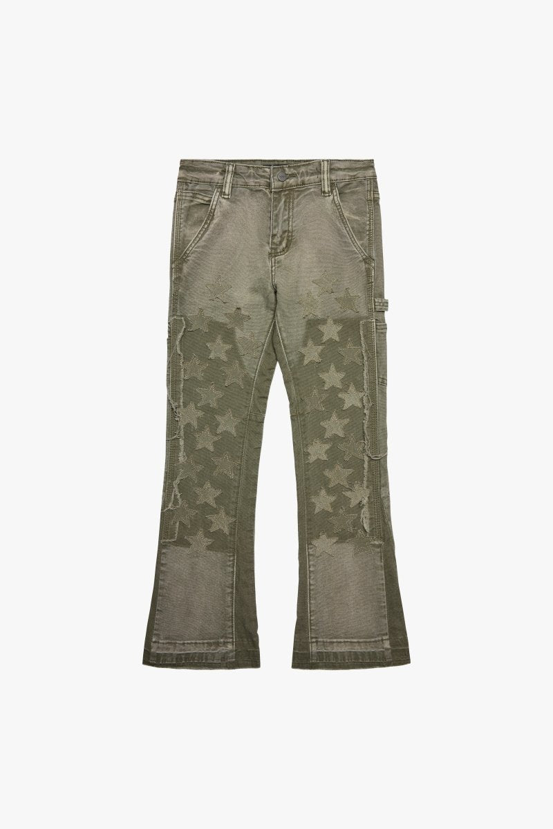 KIDS "V - STARS" DENIM STACKED OLIVE GREEN - Valabasas