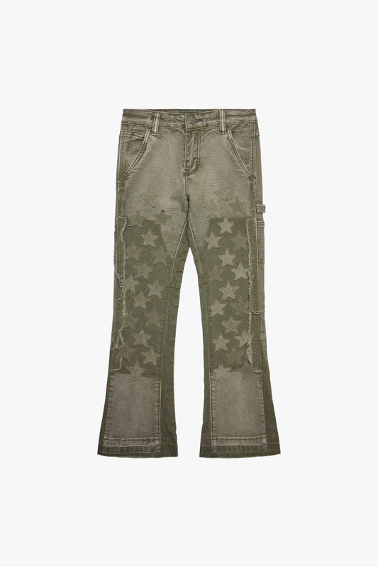 KIDS "V - STARS" DENIM STACKED OLIVE GREEN - Valabasas