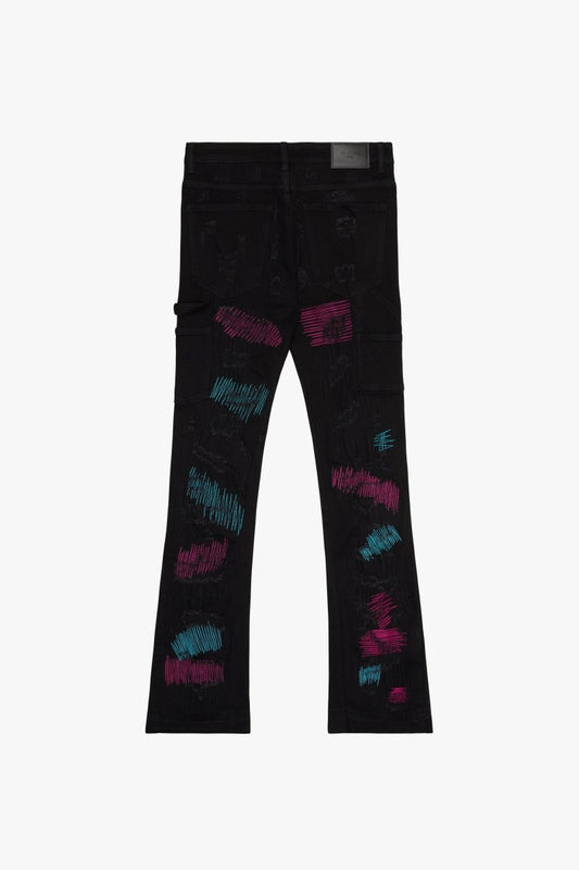 KIDS "ZERO" DENIM STACKED BLACK - Valabasas