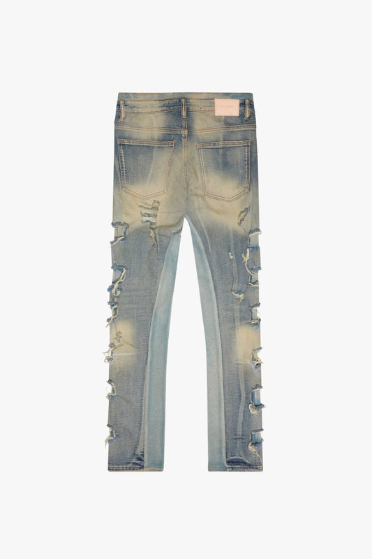 "LADDERED" SKINNY JEAN OLIVE WASH - Valabasas