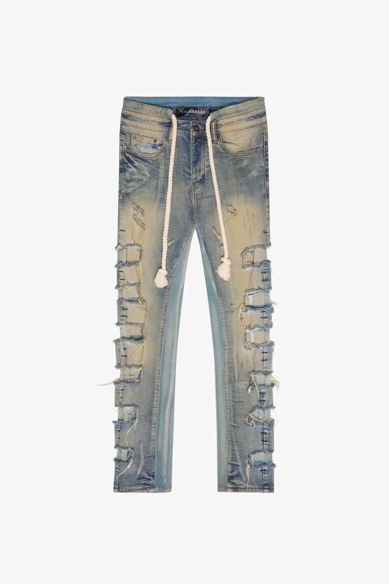 "LADDERED" SKINNY JEAN OLIVE WASH - Valabasas
