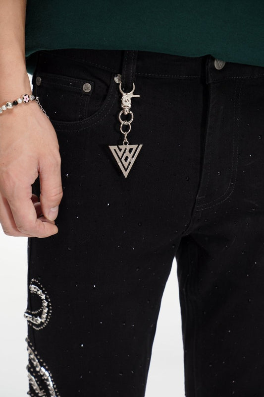 Lattice Black Stacked Flare Jean - Valabasas