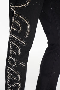 Lattice Black Stacked Flare Jean - Valabasas