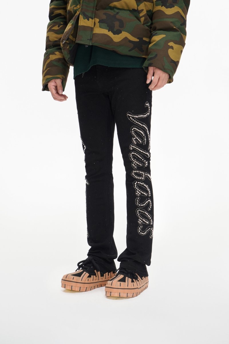 Lattice Black Stacked Flare Jean - Valabasas