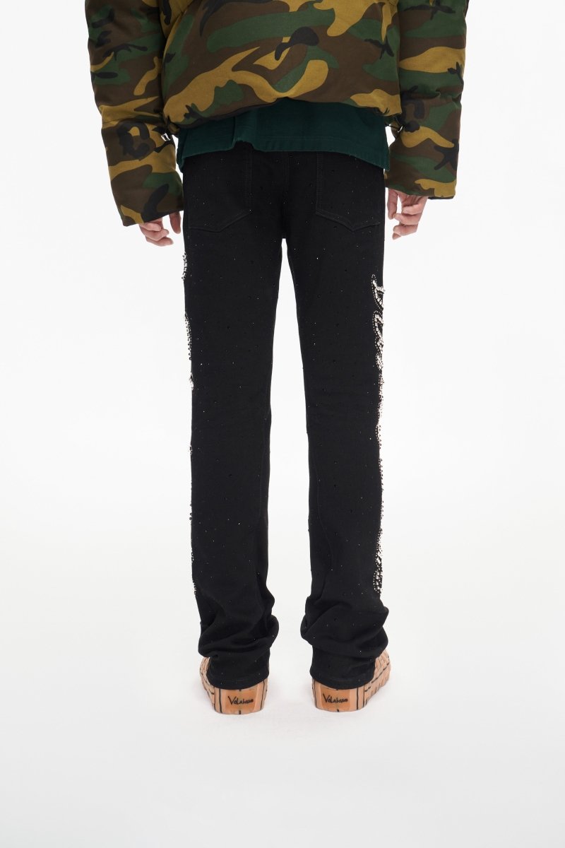 Lattice Black Stacked Flare Jean - Valabasas