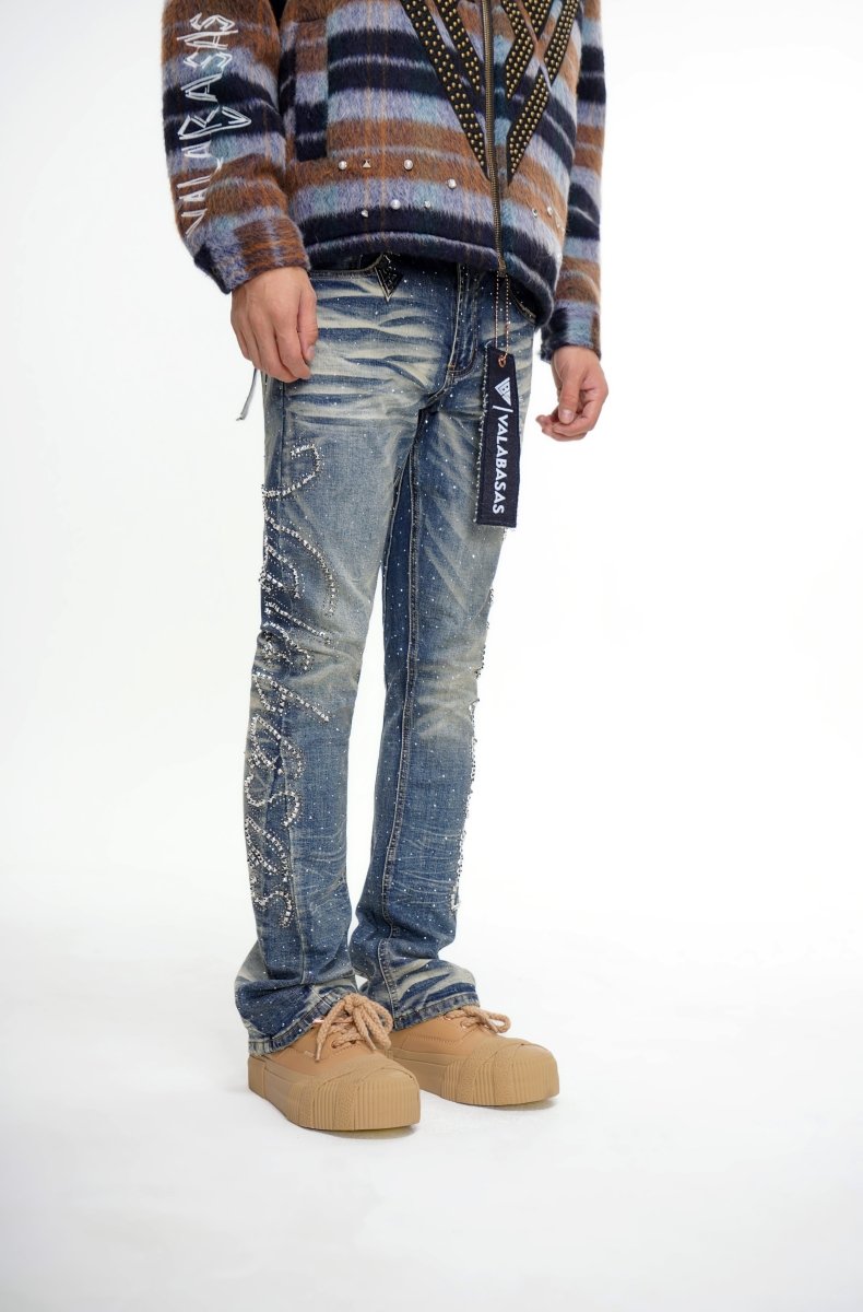 Lattice Dark Blue Stacked Jean – Valabasas