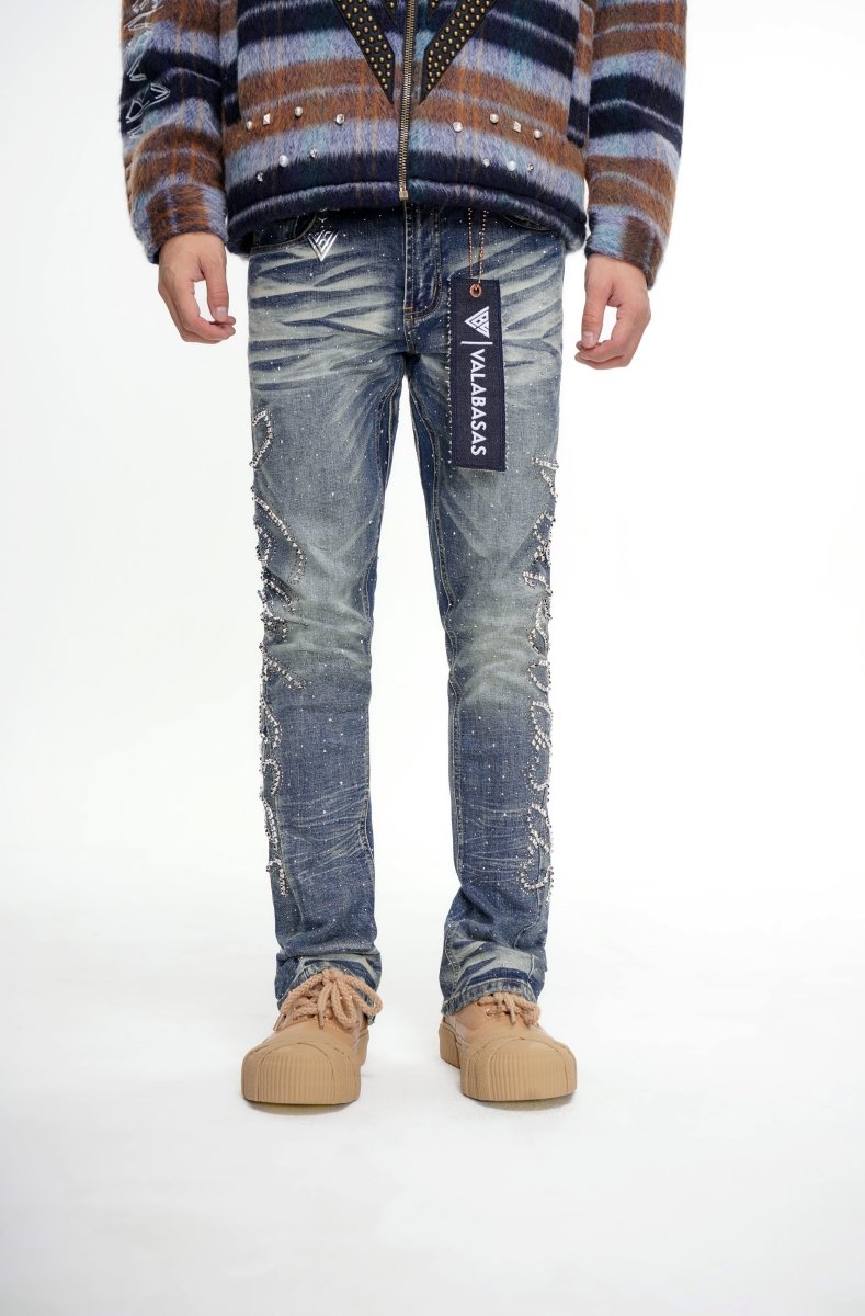 Lattice Dark Blue Stacked Jean – Valabasas