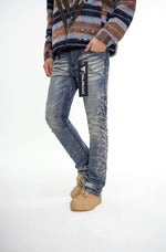 Lattice Dark Blue Stacked Jean