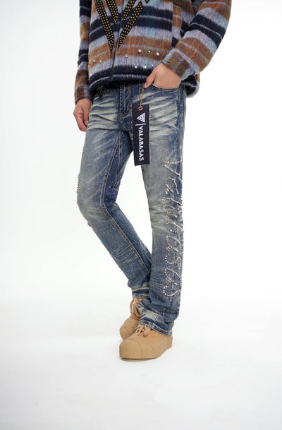 Lattice Dark Blue Stacked Jean - Valabasas