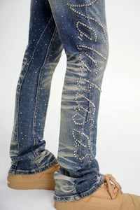 Lattice Dark Blue Stacked Jean - Valabasas