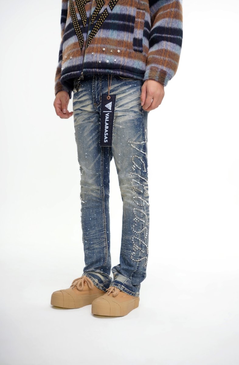 Lattice Dark Blue Stacked Jean - Valabasas