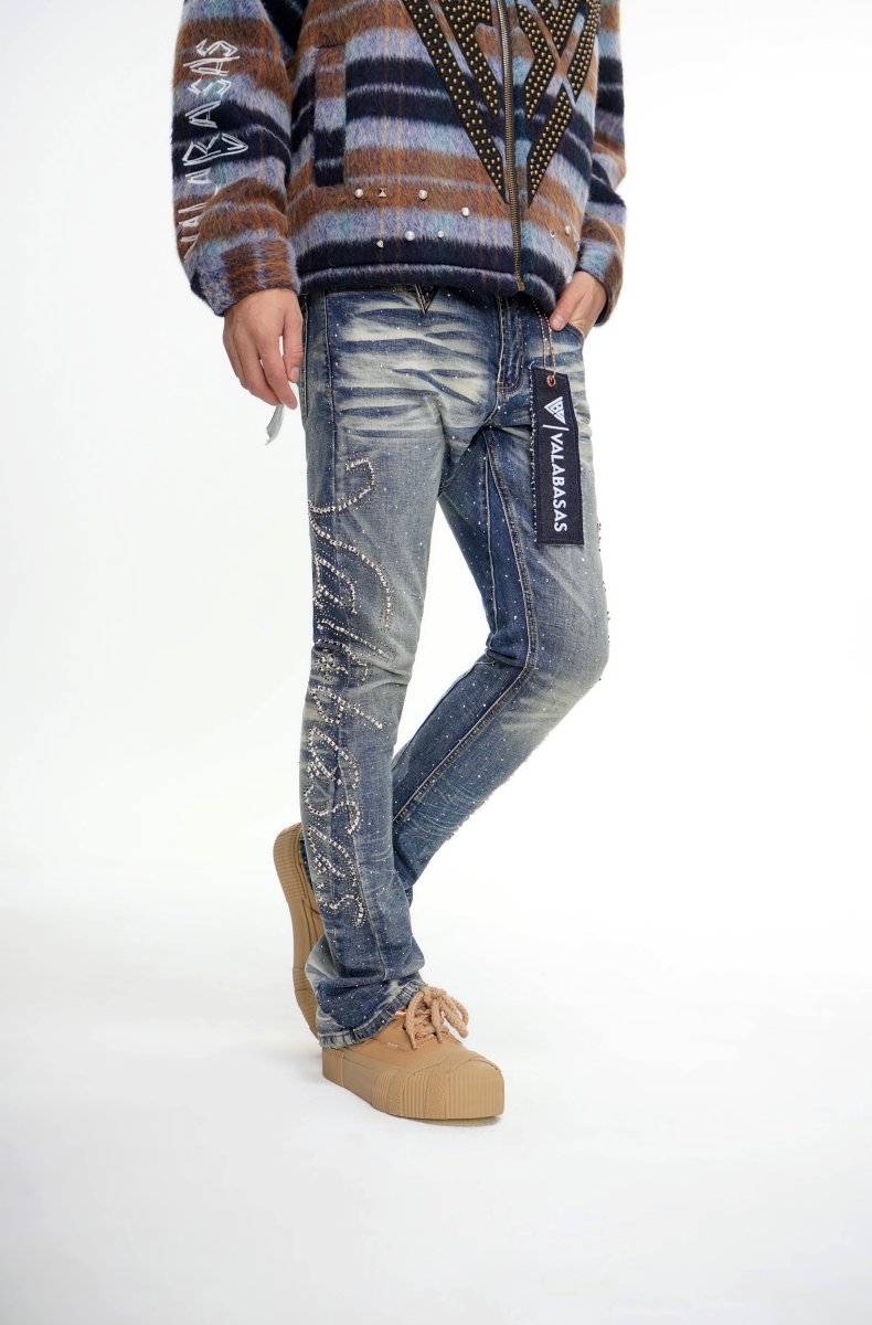 パンツ VALABASAS / AZULEJO POCKETS DENIM 32inch Lattice Dark Blue Stacked Jean – Valabasas