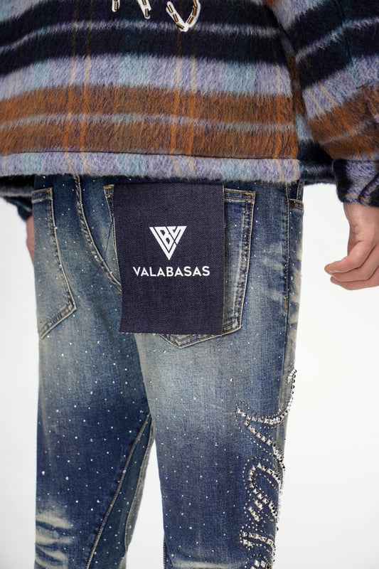 Lattice Dark Blue Stacked Jean - Valabasas