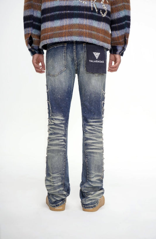 Lattice Dark Blue Stacked Jean - Valabasas