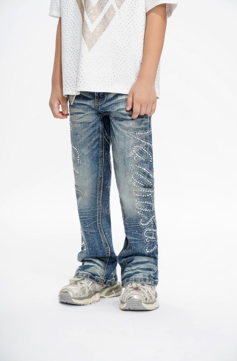 Lattice Kids Dark Blue Stacked Jeans
