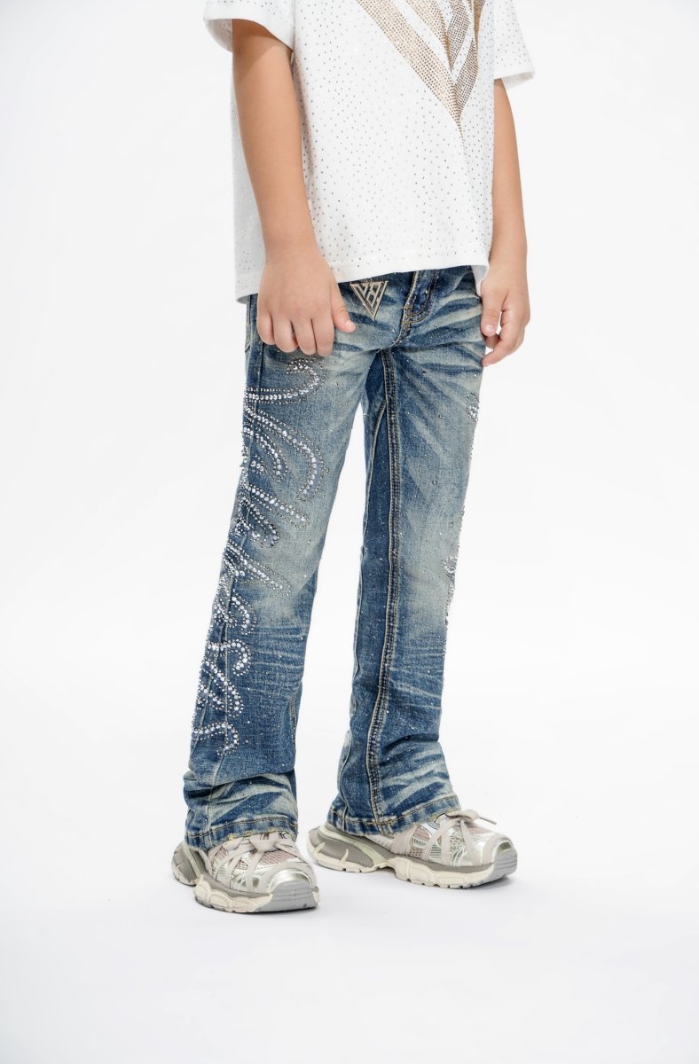 Lattice Kids Dark Blue Skinny Jeans - Valabasas