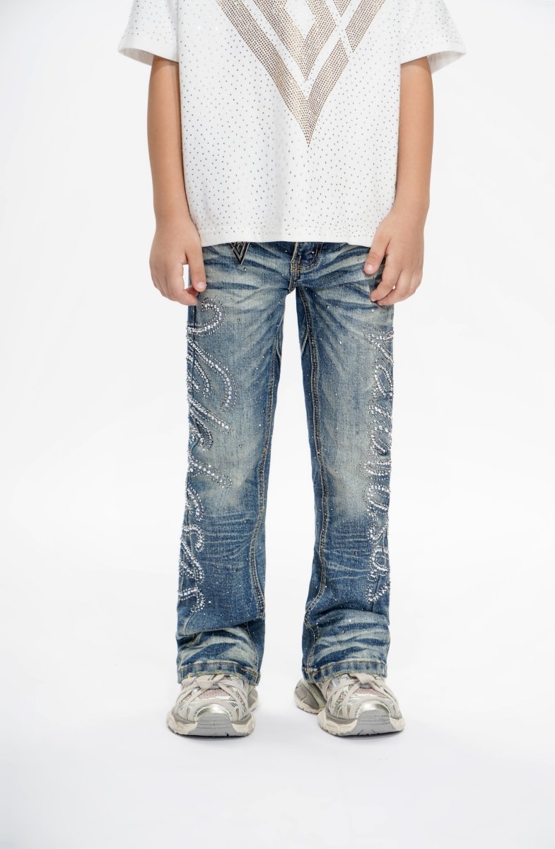 Lattice Kids Dark Blue Skinny Jeans - Valabasas