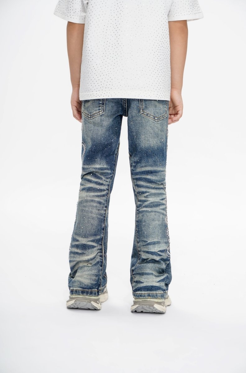 Lattice Kids Dark Blue Stacked Jeans