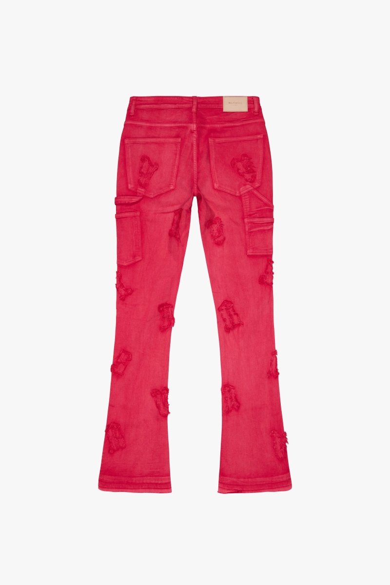 "LOOMIS" RED FLARED STACKED JEAN