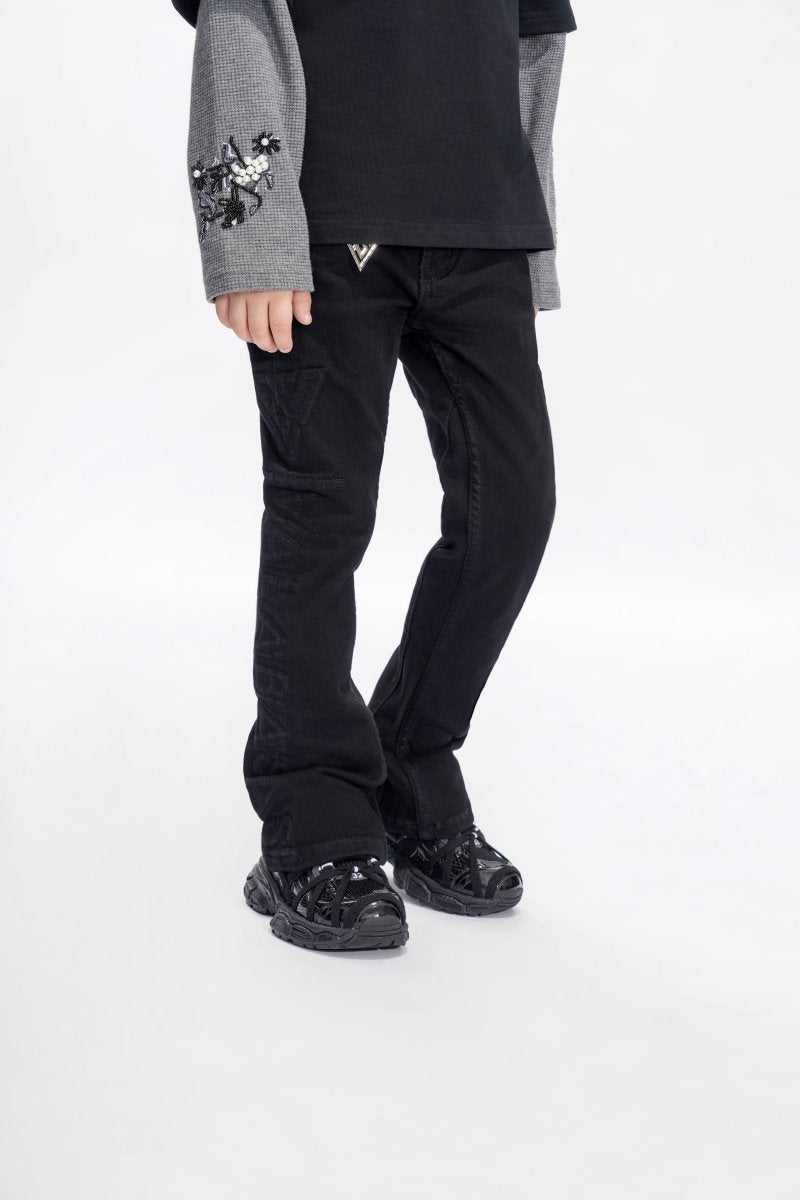 Lore Kids Jet Black Stacked Jeans - Valabasas